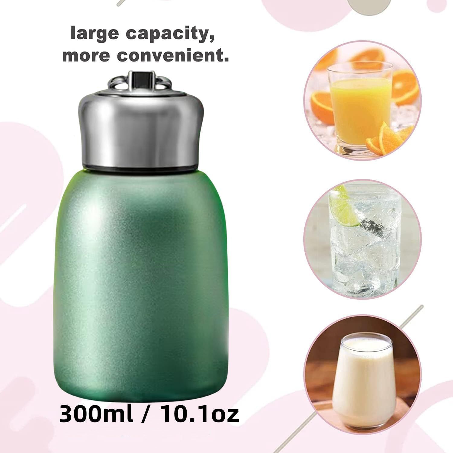 Denzcart Mini Stainless Steel Water Bottle, 300ML Vacuum Insulated Water Bottle Leak Proof Sport Tumbler CupHot and Cold Water Bottle for Women Girls Kids Gift Milk Tea Lunch (Green)