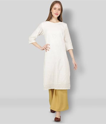 NUEVOSDAMAS - White Cotton Blend Women's Straight Kurti ( Pack of 1 )
