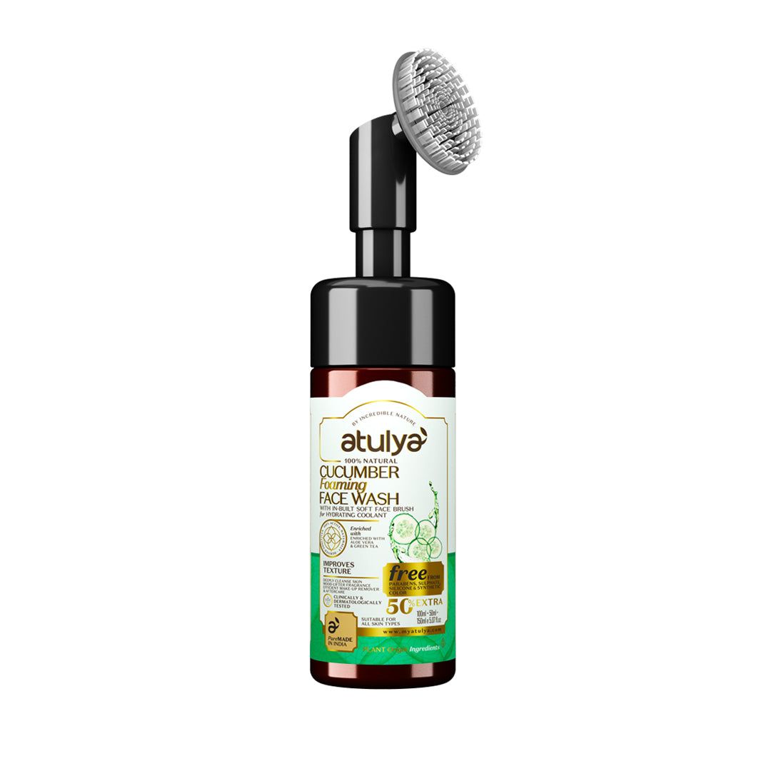 Atulya Cucumber Foaming Face Wash with Built-In Silicone Brush | IMproves Texture - 150ml