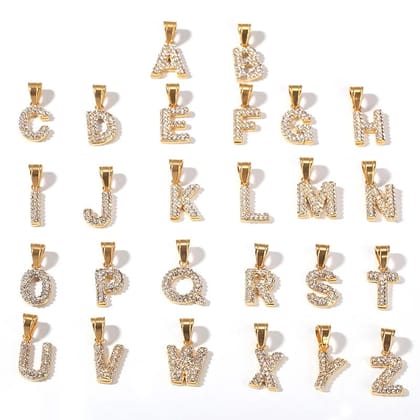 trend punk 18k gold women men mini diamond a-z initial stainless steel letter charms necklace
