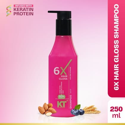 KT Professional 6X Hair Gloss Shampoo, 93% More Shine, Pro-Vitamin & Sulfate-Free - 250ml