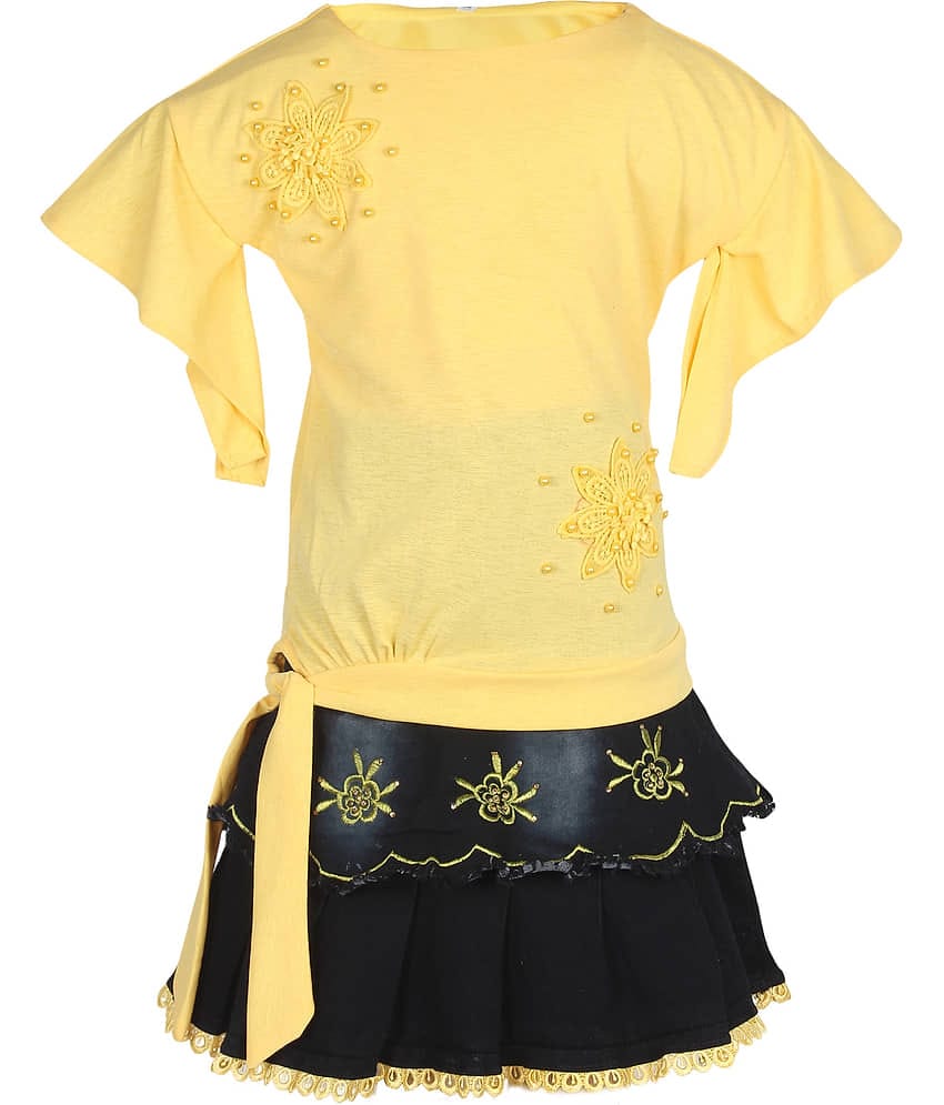 Arshia Fashions Pack of 1 Girls Cotton Blend Top With Skirt ( Yellow )