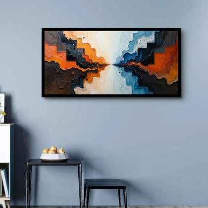 Luminary Reflective Echoes–Layered Abstract Museum-Quality Cotton Canvas Handprint for Lounge Décor | Frame Size (127 X 69 Cm) | Frame Type (Black) | 5-Year Warranty