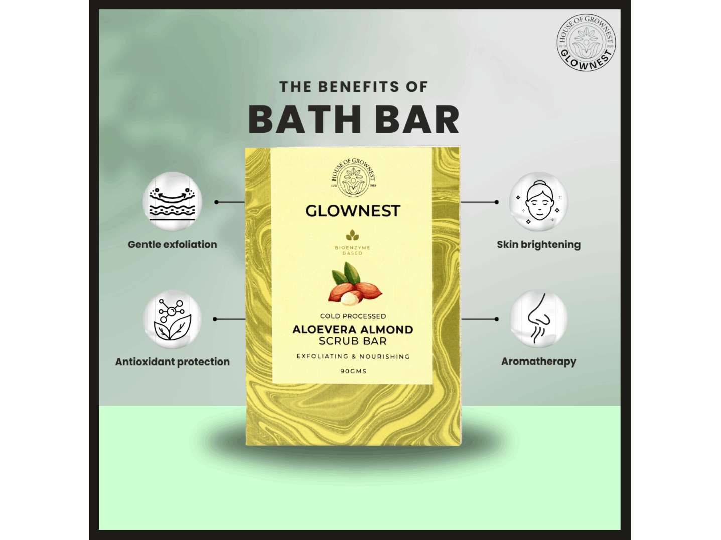 Glownest Bio Enzyme Based Aloevera Almond Scrub Bar (90g)