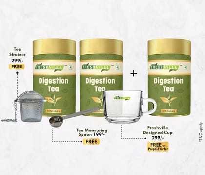 Freshville Digestion Tea | Pure & Natural | Prevent Heartburns | Immunity Booster | Tea for Weight Loss | Ginger, Fennel, Ajwain, Mint, Senna leaves, Rose petals, Bay leaves, Green tea Tin (5
