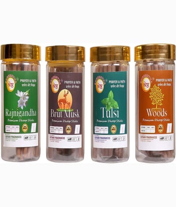 SHRESHTHA Incense Dhoop Sticks Tulsi,Rajnigandha,Brut Musk,Woods 400 gm ( Pack of 4 )