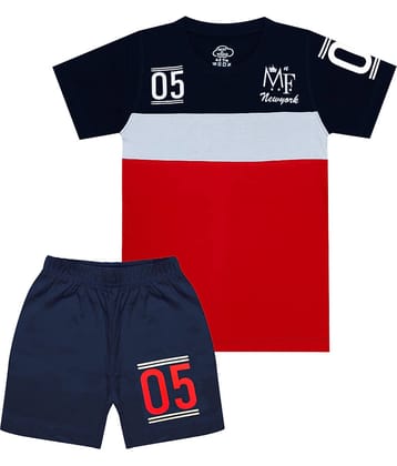 MIST N FOGG Pack of 1 Boys Cotton Blend T-Shirt & Shorts Set ( Blue )