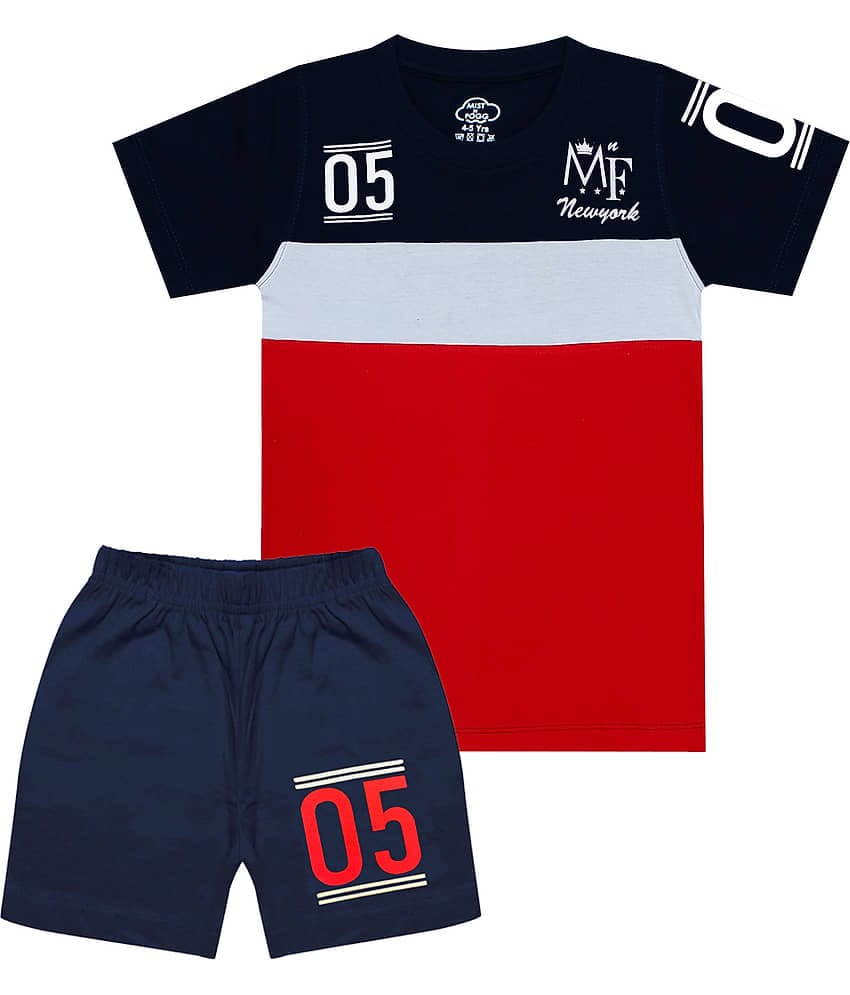 MIST N FOGG Pack of 1 Boys Cotton Blend T-Shirt & Shorts Set ( Blue )