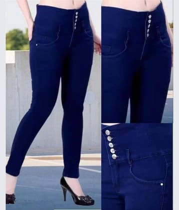 Leavess Women's Slim Fit High-Rise Jeans ( Dark Blue )
