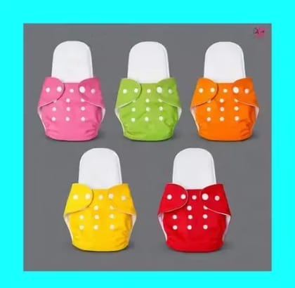Multicolor Plain Reusable Baby Diaper Set Washable Cloth Nappies Pack of 5