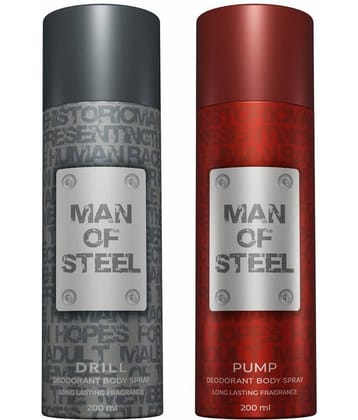 Denver Man Of Steel Drill & Pump Deodorant Spray for Men 400 ml ( Pack of 2 )