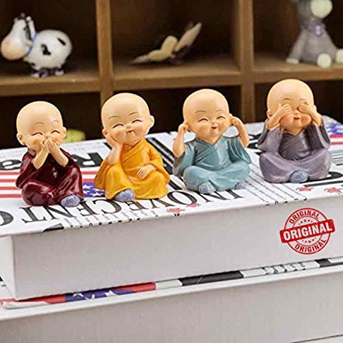 Set of 4 Miniature Buddha Monk Statues for Home Decor and Gifts (Small, Multicolour) Resin