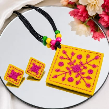 Handmade Embroidered Yellow Jewelry Set for Women Casual Wear