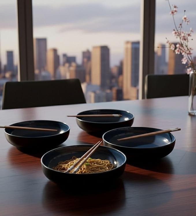 Table & Tale Premium Porcelain Bowl with Elegant Blue Pattern | Crafted in Sri Lanka | Scratch & Chip-Resistant |Microwave & Dishwasher Safe| Used for Soups, Salads, Snacks, Nuts | Set of 4