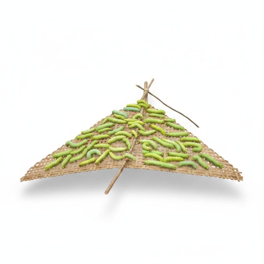 Live Silkworm Larvae for Sericulture - 1 kg - One bamboo tray containing silkworm larvae