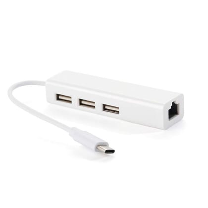 USB Type C to 3 Port USB 2.0 Hub + RJ45 Adapter, Type-C to Gigabit Ethernet LAN Network Adapter/Converter for Mac-Book, Pro, I-Mac, Chrome-Book , Pixel