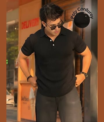Rigo Men Polyester Regular Fit Self Design Polo T Shirt ( Black )