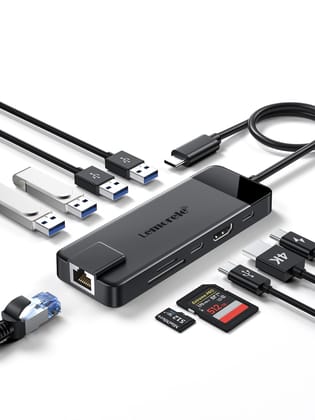 Lemorele USB C Hub 10-in-1, USB C Hub Multiport Adapter for MacBook Pro, Gigabit Ethernet with 4K HDMI, 100W PD, 4 USB 3.0/2.0, SD/TF, USB-C Data 3.0, Compatible for Windows/Mac/iPad Black / Docking Station HDMI