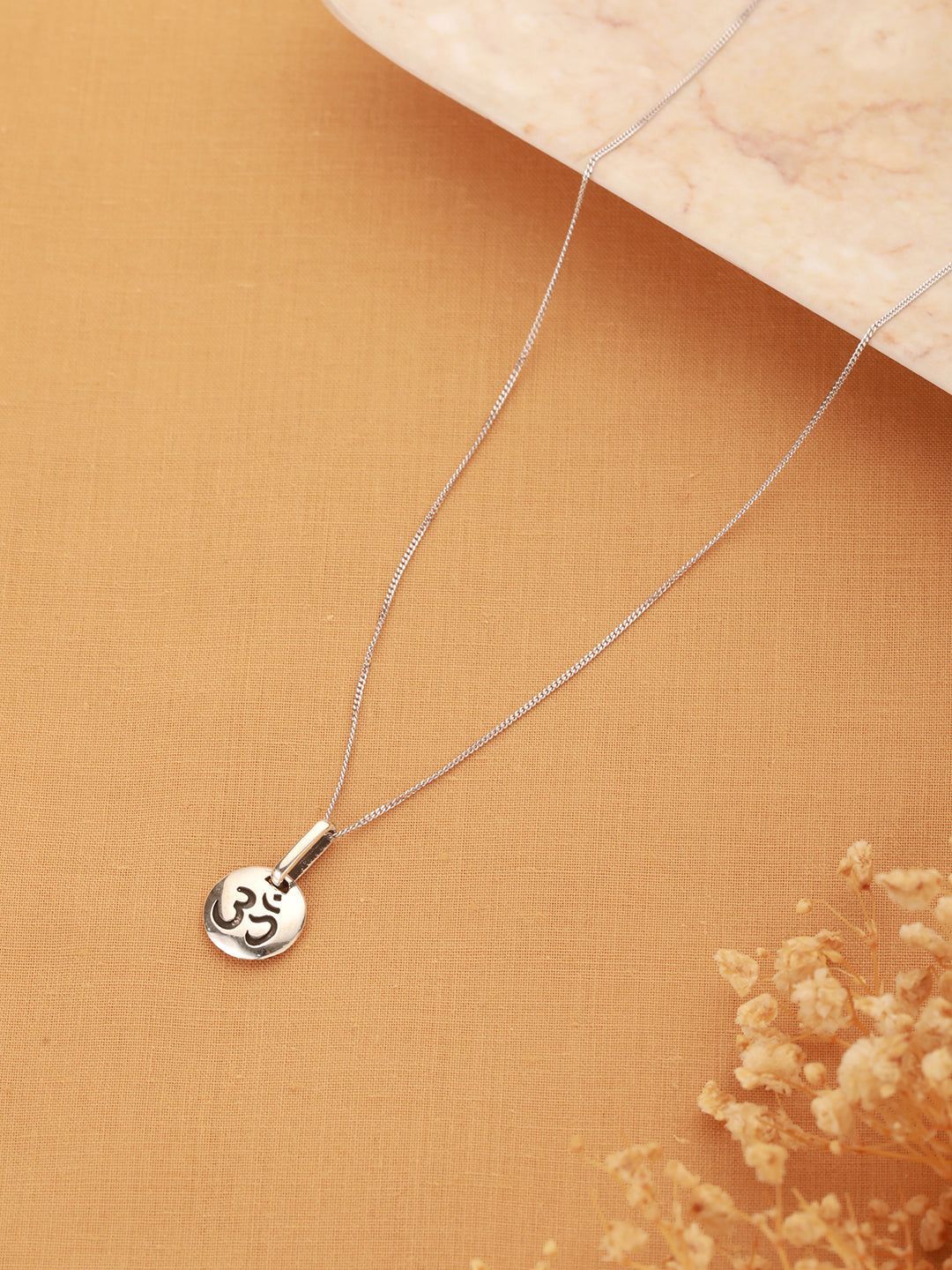 925 Sterling Silver Minimal Dailywear  Om Locket Pendant Necklace & Chain