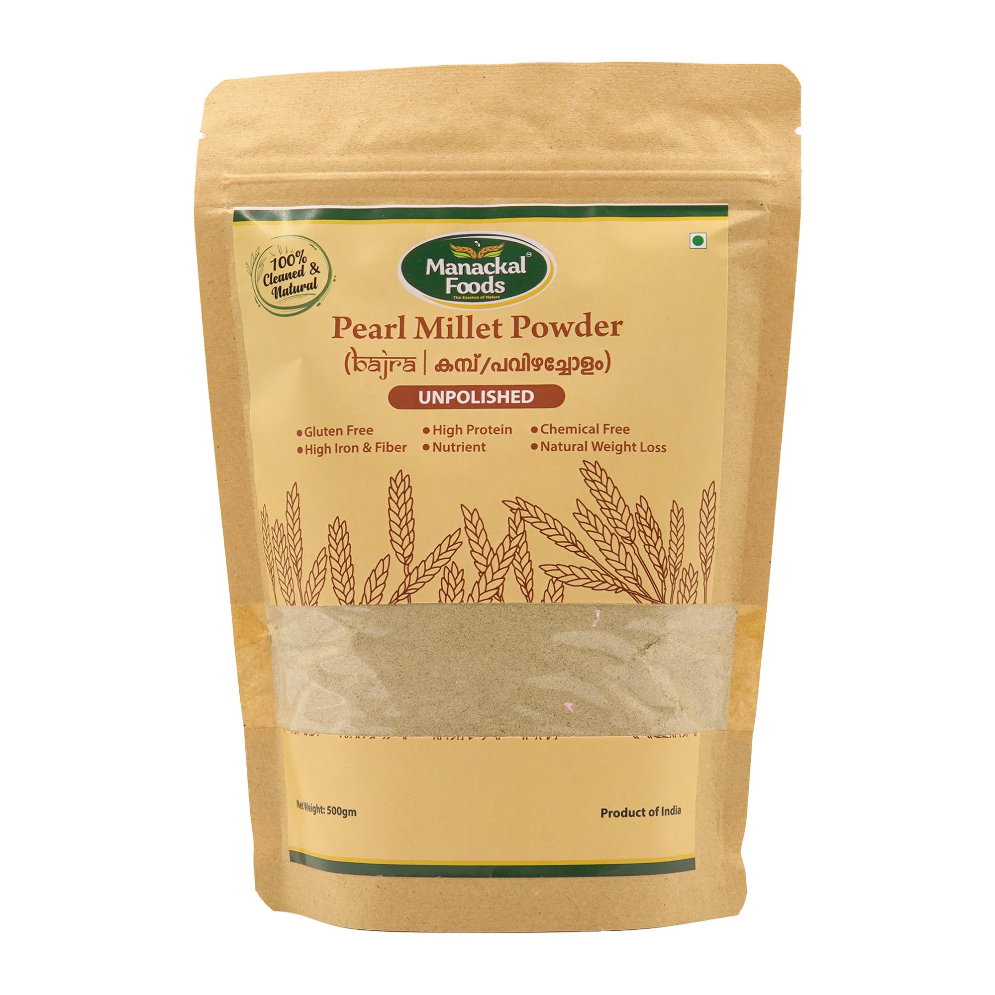 Pearl Millet Powder 500g | Natural Bajra Flour | Rich in Iron, Protein & Fiber | Gluten Free | No Additives or Preservatives