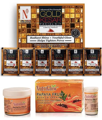 Nutriglow Advance Pro Formula Gold Kesar Facial Kit 60gm + Papaya Fruit Bleach Cream 43gm (Pack of 1)