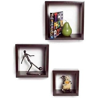 Onlinecraft Wooden Wall Rack Shelf Wooden Wall Shelf (Number Of Shelves - 3, Brown)