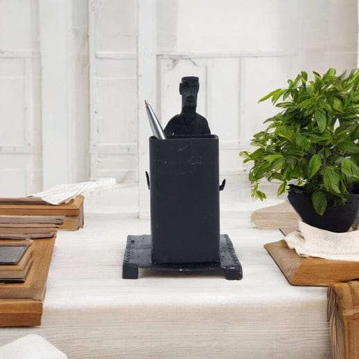 Tribal Men Pen Holder - Square Base