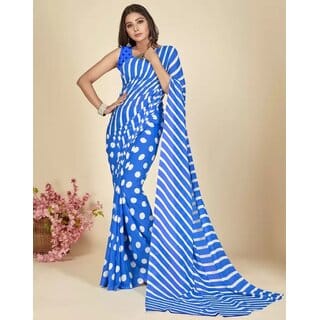 SVB Sarees Womens Blue Colour Polka Dot Printed Saree With Blouse Piece