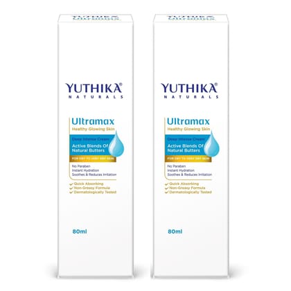 Yuthika Ultramax Deep Intense Moisturizing Cream for Dry to Very Dry Skin 80ml Pack of 2, Dermatologically Tested