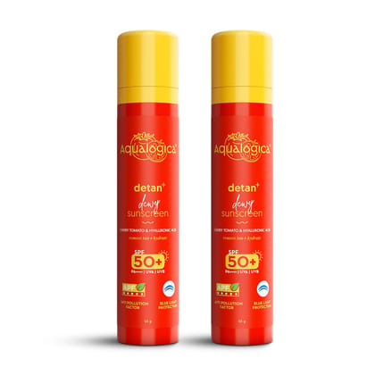 Aqualogica All Detan+ Dewy Sunscreen Gel with Cherry Tomato & Hyaluronic Acid with SPF 50+ & PA++++ - 50g (Pack of 2) Aqualogica All Detan+ Dewy Sunscreen Gel with Cherry Tomato & Hyaluronic Acid with SPF 50+ & PA++++ - 50g (Pack of 2) - White / 50 ml (P