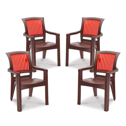 MAHARAJA Plastic Chair Set | Matt Pattern Chair for Home, Kitchen, Living Room, Office | Strong and Sturdy Structure | Bearing Capacity Up to 200Kg (Brown & Red, Pack of 4)