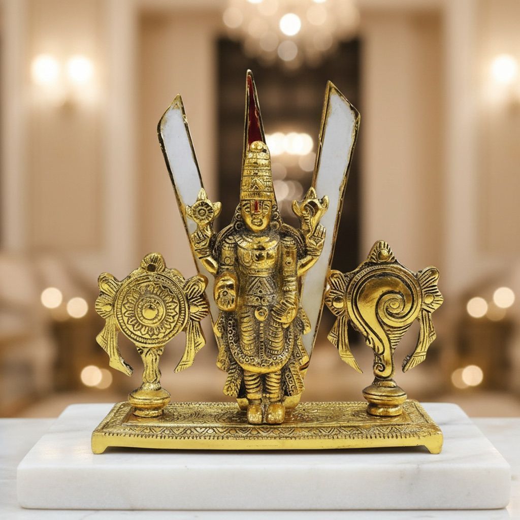 Aluminium Tirupati Balaji Statue | Lightweight Religious Home Temple Decor, Height : 8.1 Inch (ASMAS533 G)
