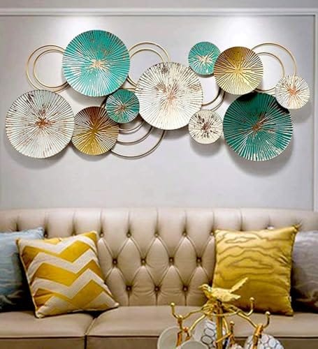 WALL ART – HANDCRAFTED ANTIQUE GOLD & TURQUOISE GREEN CIRCLE DESIGN | MODERN HOME WALL DÉCOR FOR LIVING ROOM,
