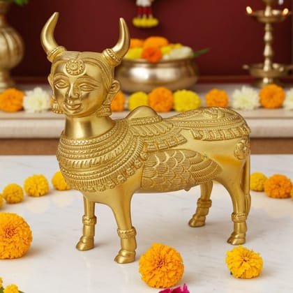 Brass Kamdhenu Cow Statue - Divine Hindu Showpiece, Height : 8 Inch (BSMAS019)
