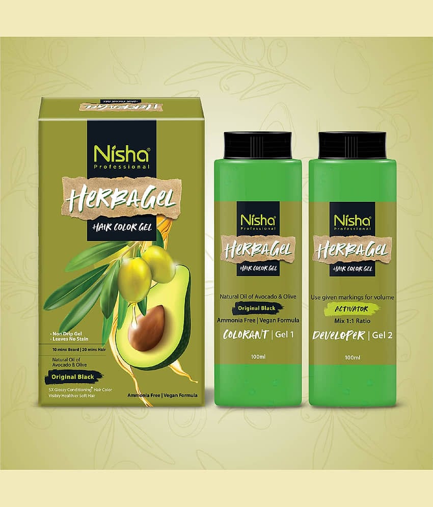Nisha Herbagel Hair and Beard Colour Gel Original Black 200ml, Ammonia Free Black Hair Colour Gel