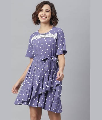 StyleStone Women Polyester Fit & Flare Dress ( Blue )