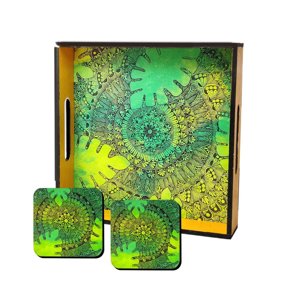 Pen Mandala on MDF Tray with Square Tea Coasters DIY Kit by Penkraft