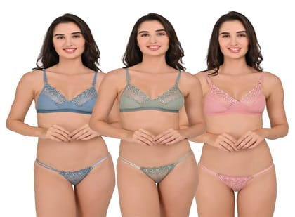 SLINGKINI Pack of 3 Net/Mesh Bra & Panty Set For Women ( Multicolor )