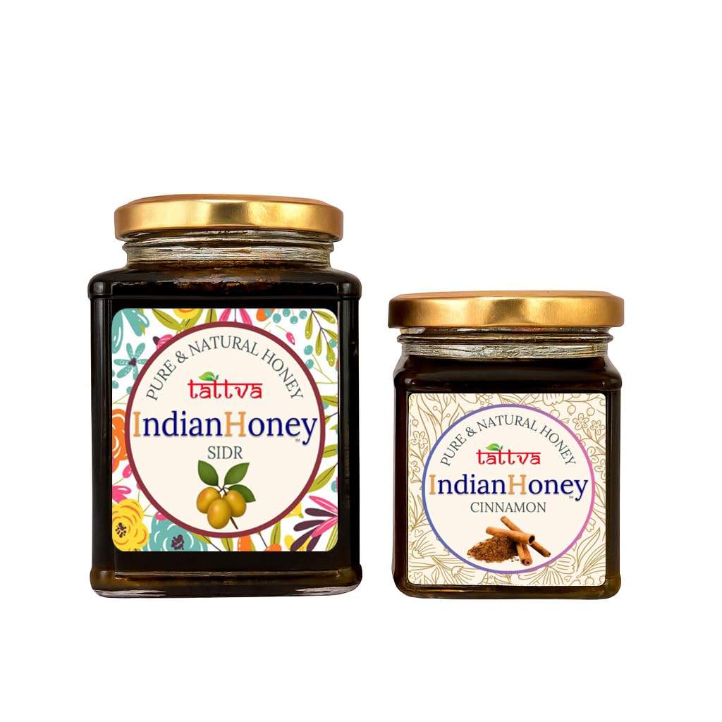 IndianHoney Premium & Highly Medicinal Sidr Honey & Metabolic & Warming Cinnamon Infused Honey Combo Pack (500gm & 230gm) Sidr & Cinnamon