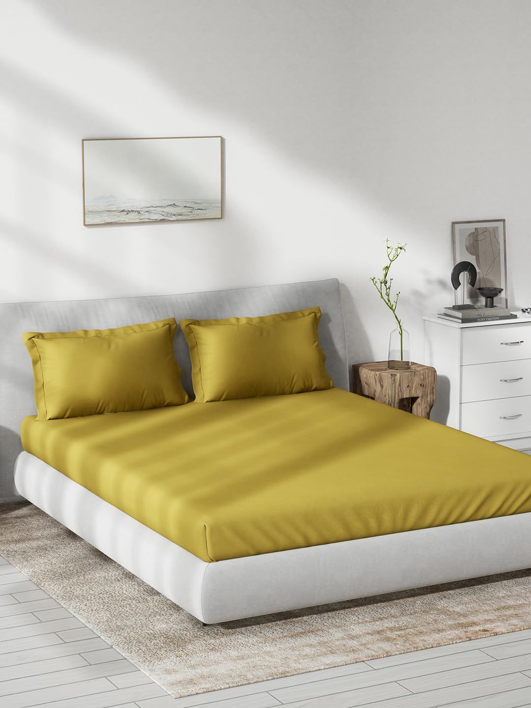 DDECOR - Spectrum Collection 100% Cotton Plain & Texture Pattern 180TC King Fitted Sheet|180 CM X 198 CM| - Gold