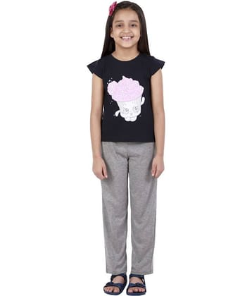 Kids Cave Pack of 2 Girls 100% Cotton T-shirt With Pants ( Blue )