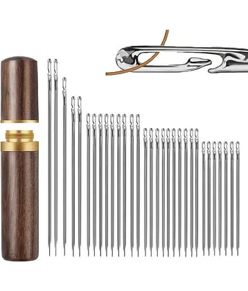 30Pcs Self Threading Needles, Sewing Hand Tool for Crafts, Hashtag Large Eye Blunt Needles, 6 Sizes Large Eye Sewing Needles Side Threading Hand Sewing for Embroidery