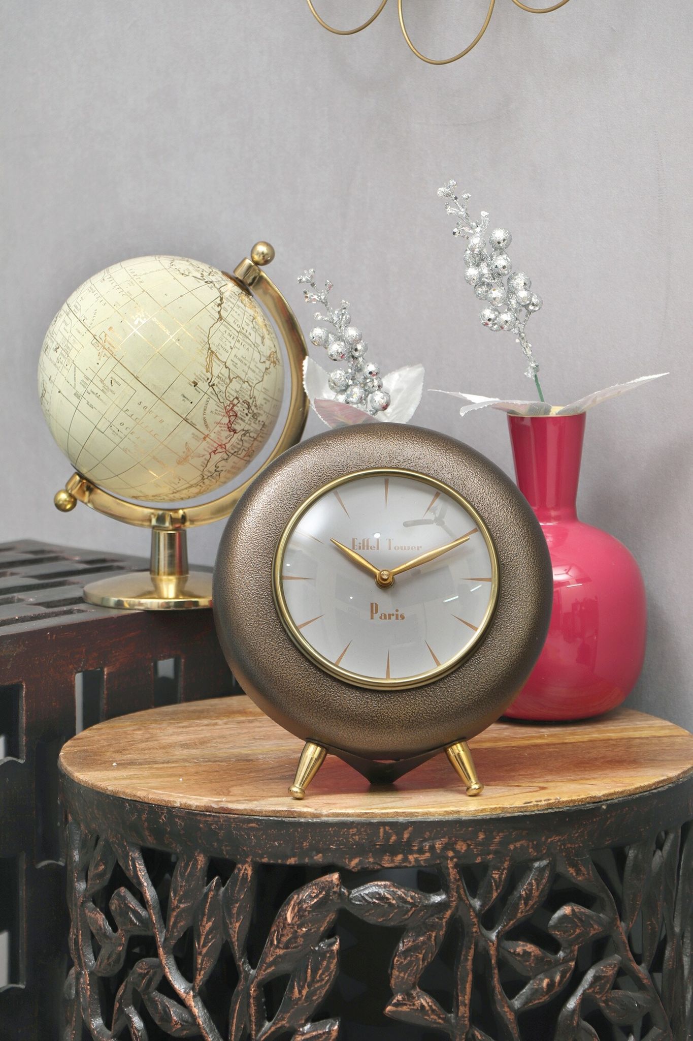 Cocovey Copper Antique Table Clock Pack of 1 L 20 x W 7.5 x H 22.5 cm