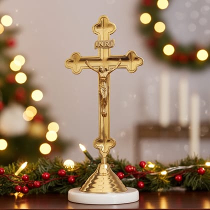 Brass Decorative Showpiece Jesus On Cross � Decorative Religious Showpiece For Christmas, Height : 16.5 Inch (FMAS377 E)