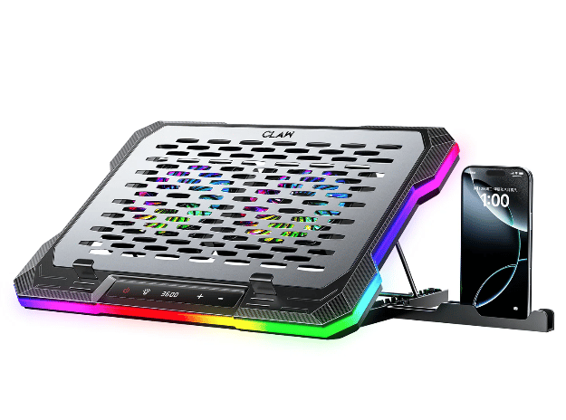 Claw Wind Pro K6 - 2 Removable Magnetic Motor RGB Laptop Cooling Pad with USB & Type-C Ports , Adjustable Height and Mobile Stand