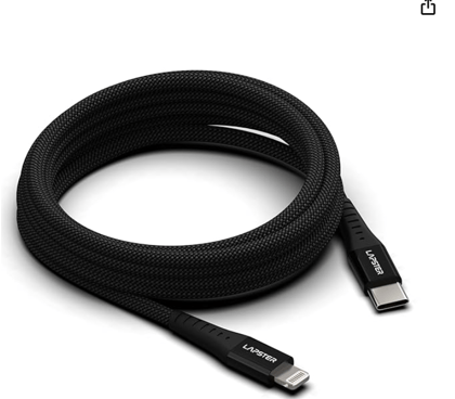 Lapster Rapidzz Type-C to Lightning 1M Cable, 22.5W Fast Charging, 480Mbps Data Sync Cable Compatible with iPhone, iPad, Macbook, iMac, AirPods- Black