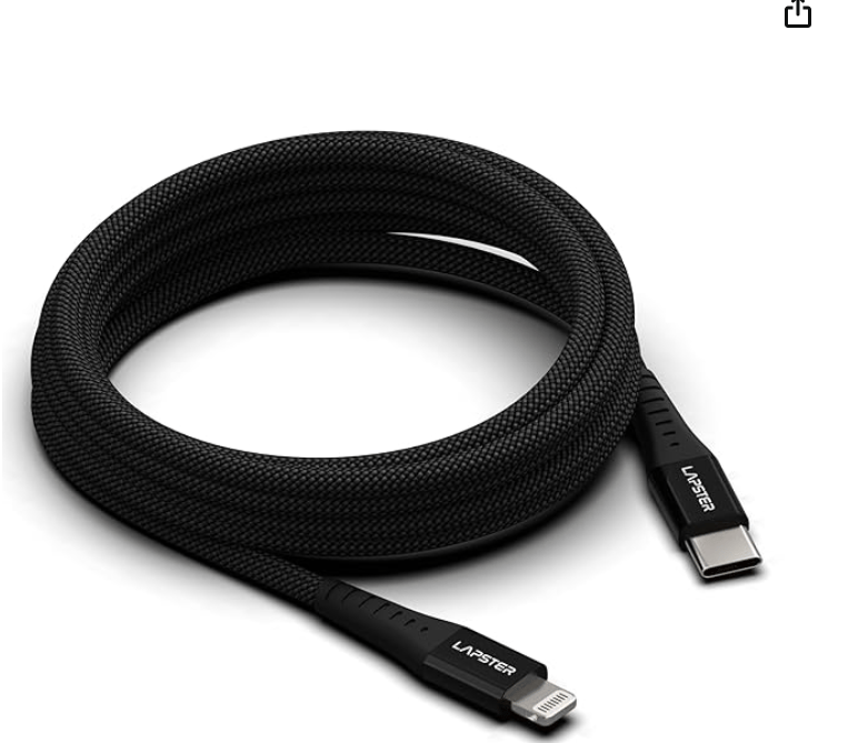 Lapster Rapidzz Type-C to Lightning 1M Cable, 22.5W Fast Charging, 480Mbps Data Sync Cable Compatible with iPhone, iPad, Macbook, iMac, AirPods- Black