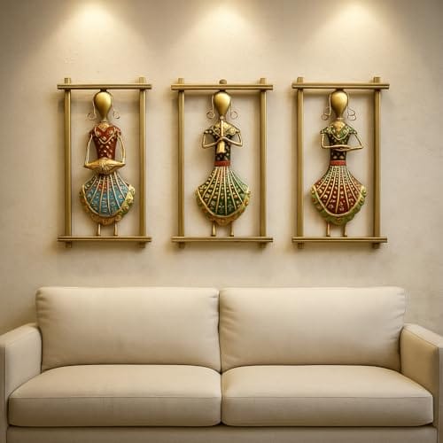 Metal Wall Art Set of 3 | Traditional Indian Wall Hanging Decor for Living Room, Bedroom & Home