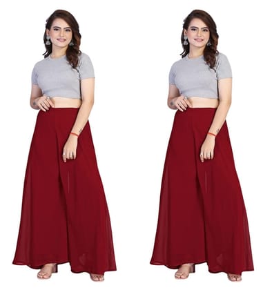 Generic Women's Georgette Solid High-Rise Wide Leg Flared Palazzo Pants with Elastic Waist, Ankle Length Trousers for Daily, Office and Casual Wear (Maroon, 2XL, Pack of 2, Design 67543) Generic Women's Georgette Solid High-Rise Wide Leg Flared Palazzo Pants with Elastic Waist, Ankle Length Trousers for Daily, Office and Casual Wear (Maroon, 2XL, Pack of 2, Design 67543)