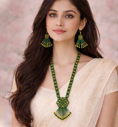 Handcrafted Geometric Beaded Mangalsutra Set with Earrings Handcrafted Geometric Beaded Mangalsutra Set with Earrings